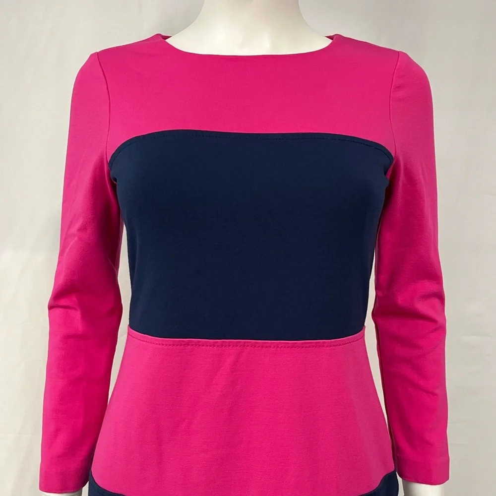 VINEYARD VINES Pink + Navy Colorblock Long Sleeve Sheath Day Dress